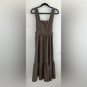 Urban Outfitters Brown Checkered Pinafore Midi Dress